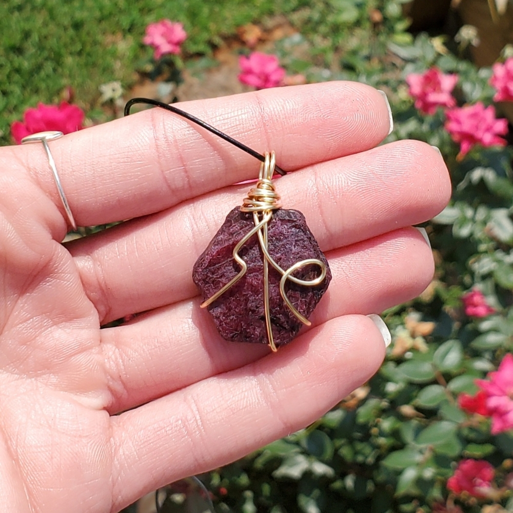 Rough Ruby Gold Wire Wrapped Necklace